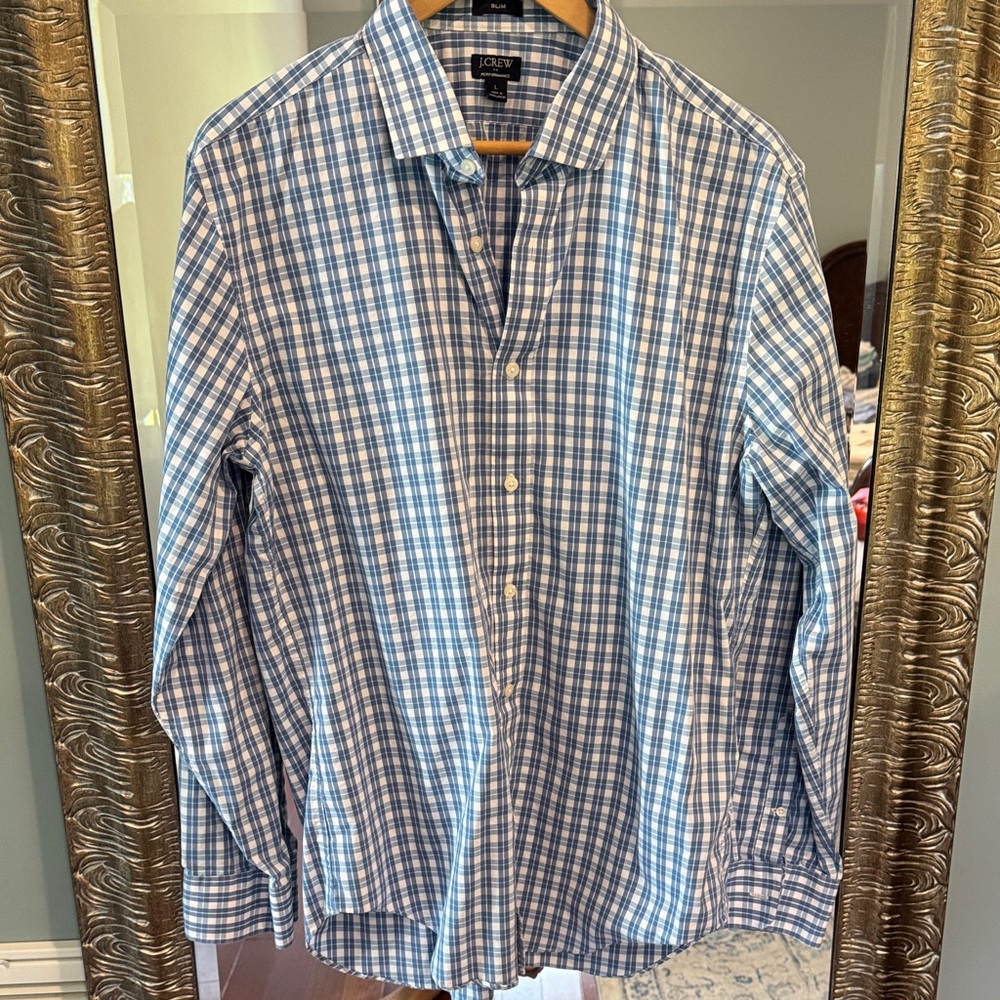 J. Crew Blue and White Plaid Men's Shirt. Slim fit